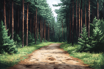 Forest Path Through Tall Trees