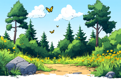 Forest Path with Butterflies