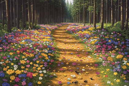 Forest Path with Colorful Flowers