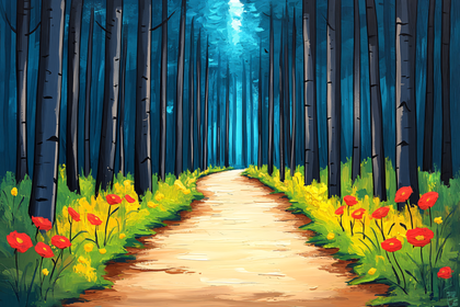Forest Path with Flowers