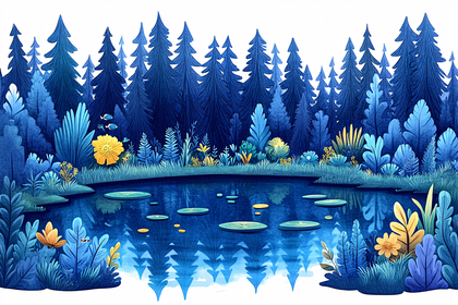 Forest Pond Illustration
