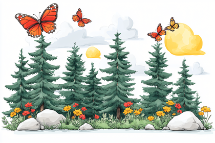 Forest Scene With Butterflies