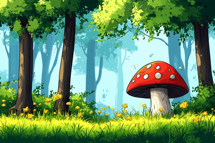 Forest Scene with Red Mushroom