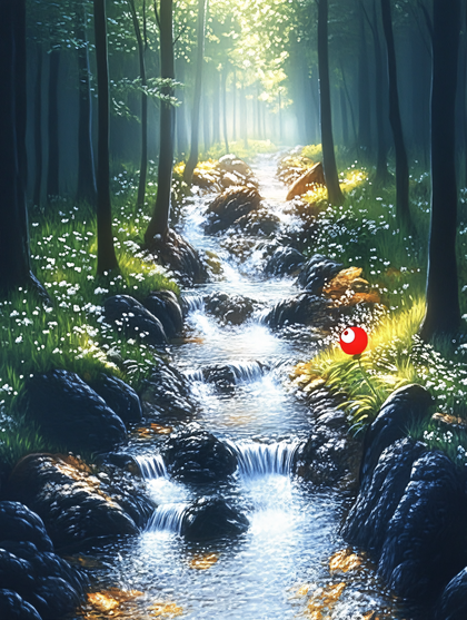 Forest Stream With Red Eye Creature