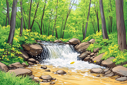 Forest Waterfall Painting