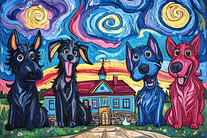 Four Dogs Starry Night