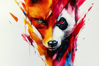 Fox And Raccoon Split Portrait