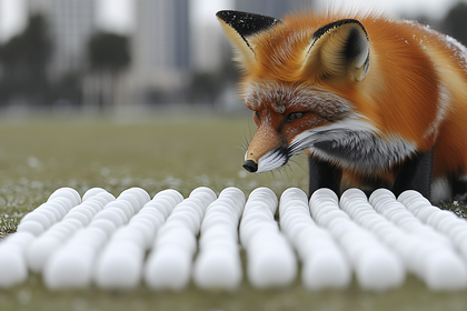 Fox Looking At White Spheres