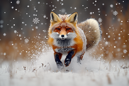 Fox Running In Snow