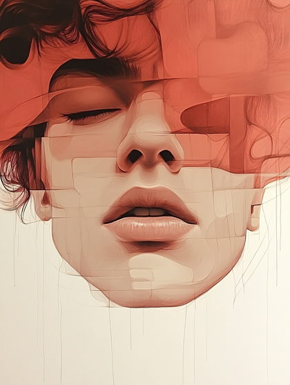 Fragmented Face in Red Tones
