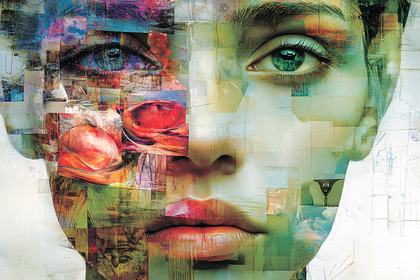 Fragmented Portrait With Contrasting Styles