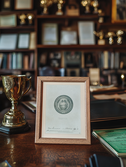 Framed Achievement on Wood Table