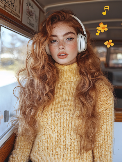 Freckled Beauty Listening to Music