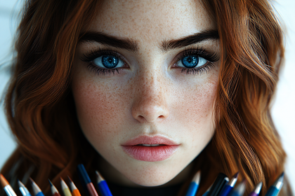 Freckled Beauty with Pencils