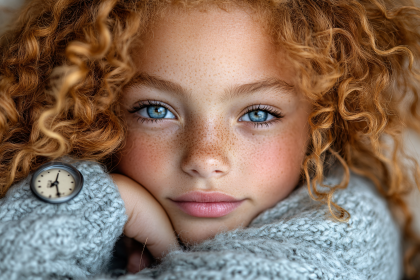 Freckled Girl with Curly Red Hair