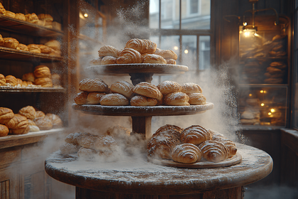 Fresh Breads on Wooden Tiered Stand