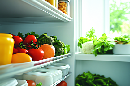 Fresh Vegetables and Fruits in Refrigerator