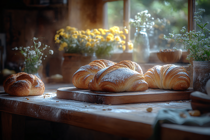Freshly Baked Croissants and Bread