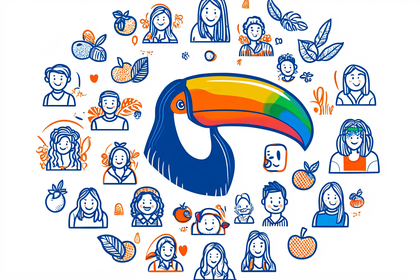 Friendly Toucan with People and Fruits