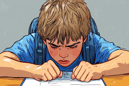 Frustrated Boy Studying