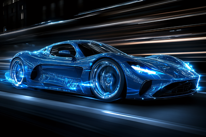 Futuristic Blue Sports Car Speeding at Night