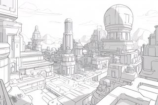 Futuristic Cityscape Line Art