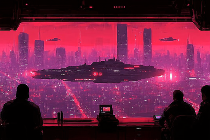 Futuristic Cityscape With Spaceship