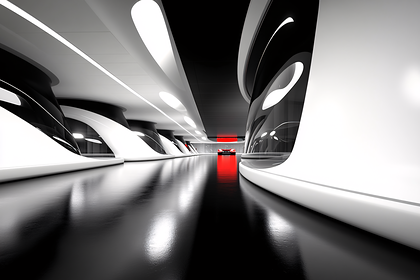 Futuristic Red Car Corridor