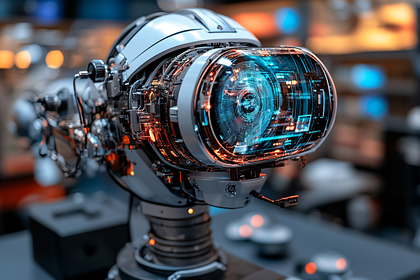 Futuristic Robotic Head With Virtual Reality Display