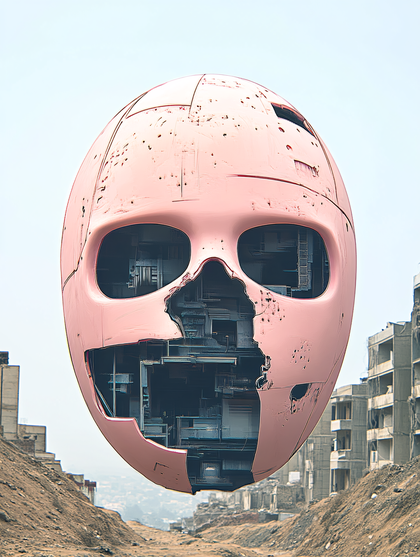 Futuristic Skull Mask in Ruins