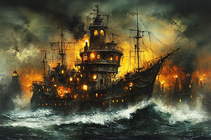 Galleon In Fiery Tempest