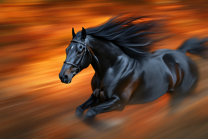 Galloping Black Stallion