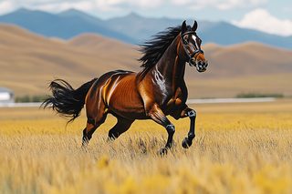 Galloping Brown Horse in a Field
