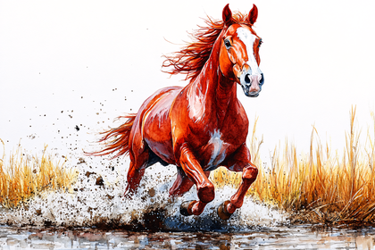 Galloping Chestnut Horse