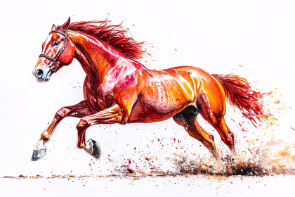 Galloping Chestnut Horse Watercolor