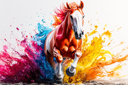 Galloping Horse With Colorful Splash