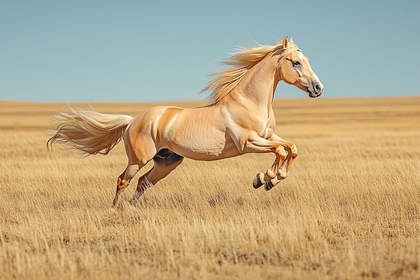 Galloping Palomino Horse In Golden Field