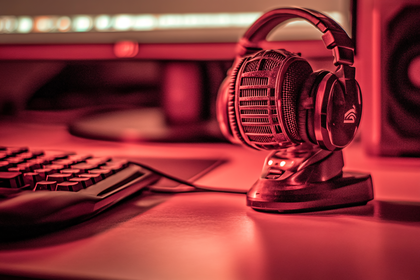 Gaming Headphones on Desk with Keyboard