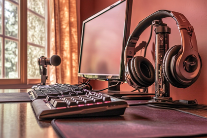 Gaming Setup with Headphones and Microphone