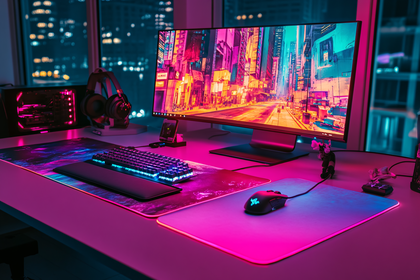 Gaming Setup With Neon Lights