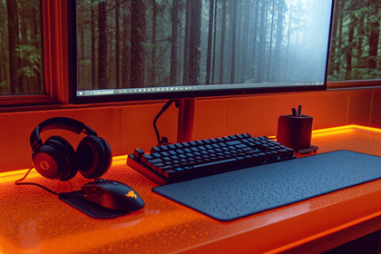 Gaming Setup with Orange Lighting