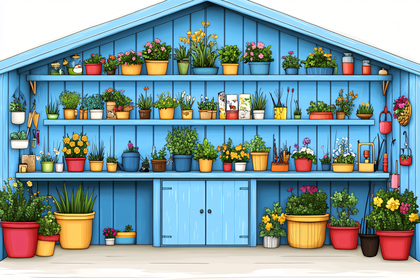 Garden Shed with Potted Plants