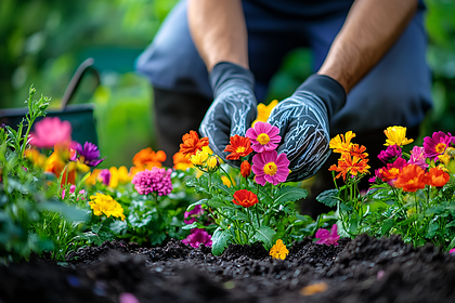 Gardener Planting Colorful Flowers