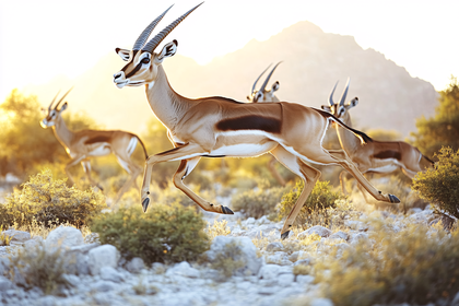 Gazelles Running at Sunset