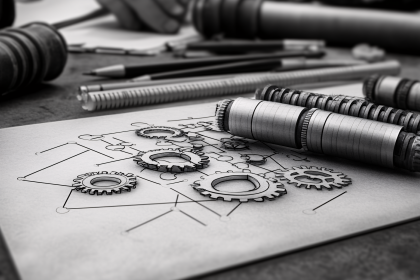 Gears and Blueprint on Desk