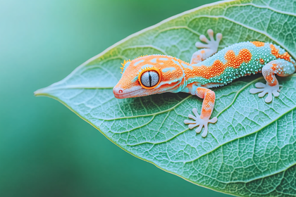 Gecko On Green Leaf
