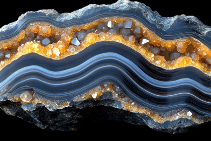 Geode Cross Section with Amber Crystals