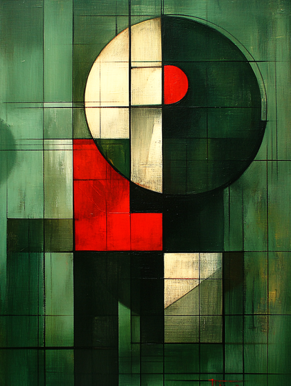 Geometric Composition in Green and Red