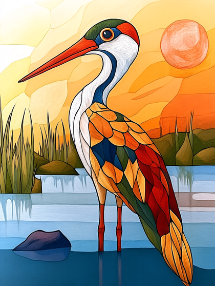 Geometric Heron In Pond