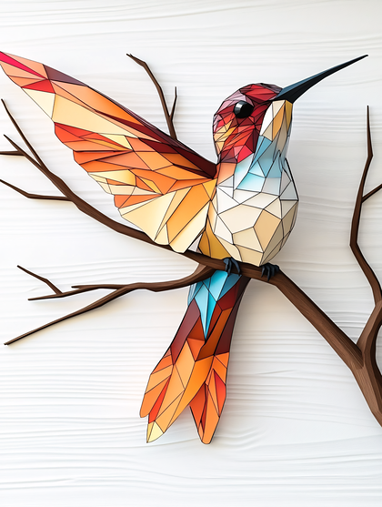 Geometric Hummingbird on Branch